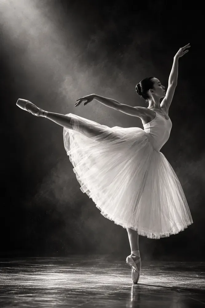 Bailarina de ballet en puntas con tutú blanco