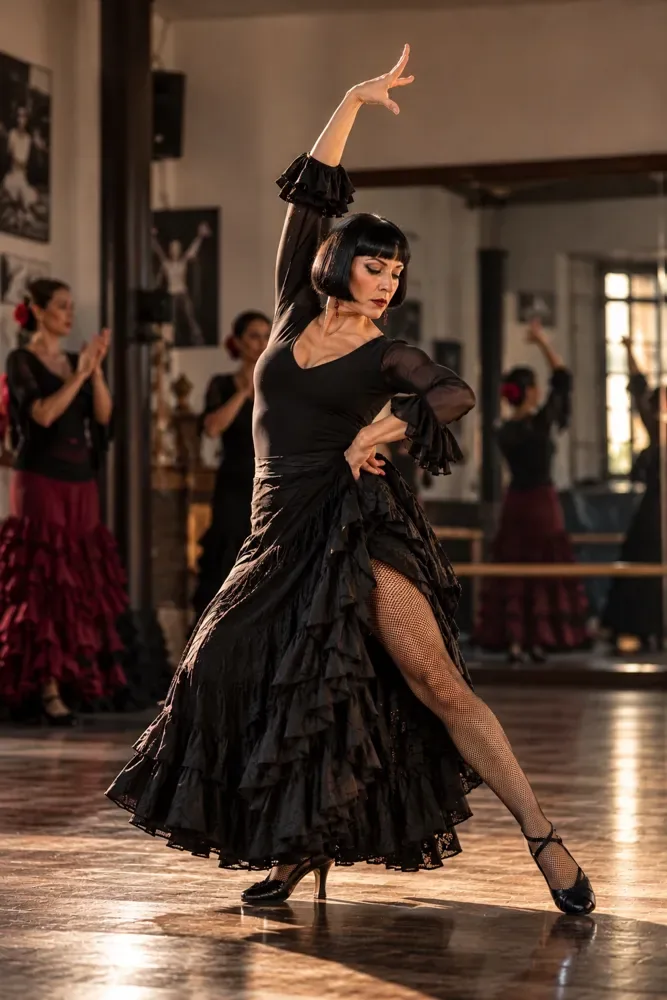 Bailarina de salsa con vestido negro